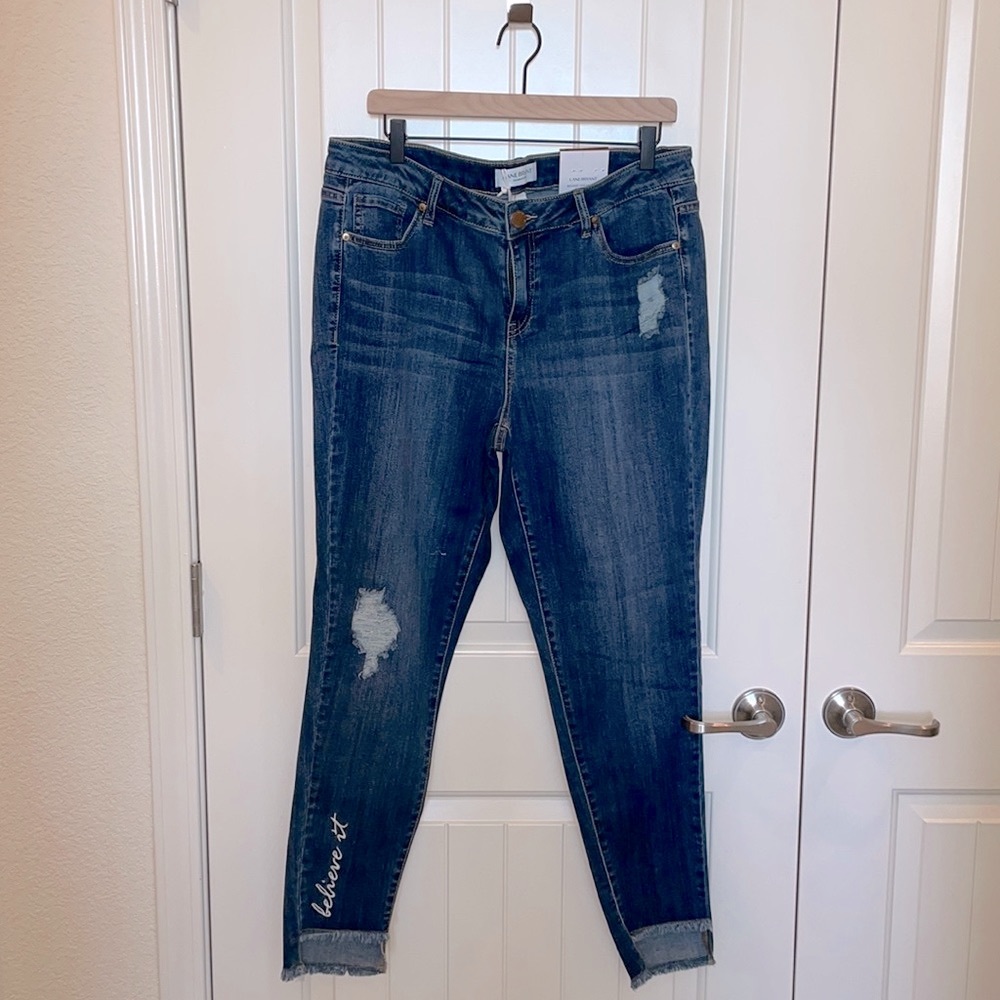 Lane Bryant Distressed High Low Ankle Skinny Jeans- NWT - Picture 3 of 11